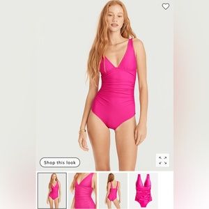 J Crew Bestselling Ruched V-neck one-piece in Radiant Fuchsia 10